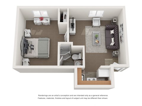Floor plan for 1 bed, 1 bath, 650 sqft